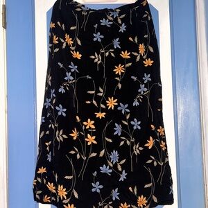 Vintage 90s Prophecy Black Floral A-Line Skirt with Blue and Yellow Flowers
